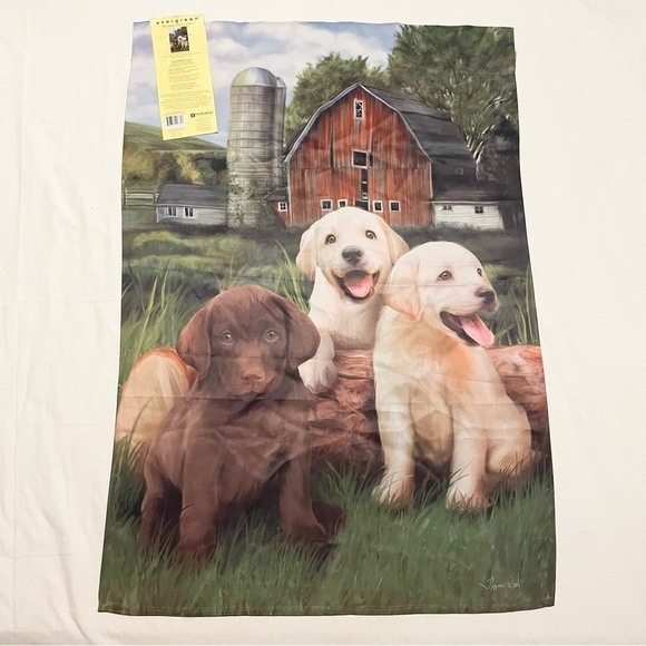 Evergreen Suede Reflections Double Sided Decorative Flag Farm Scene Puppy - Picture 10 of 16